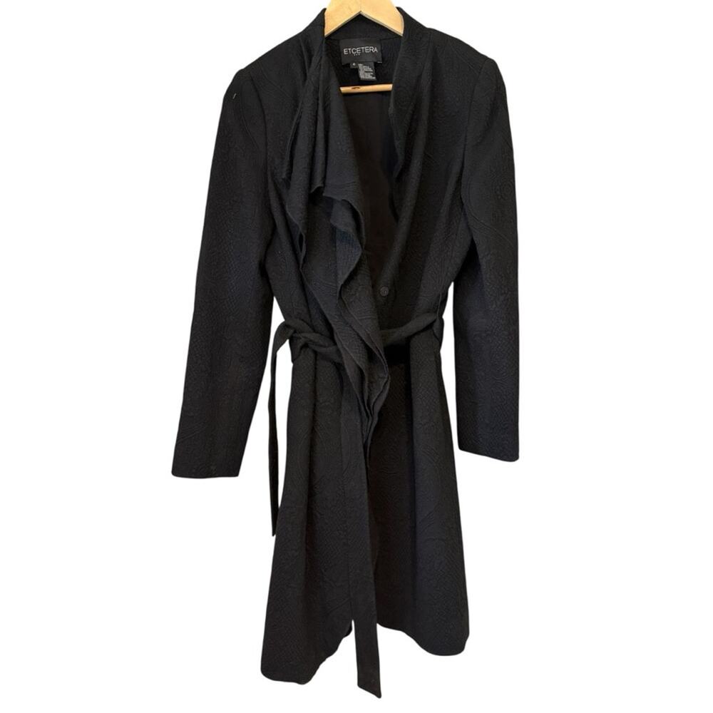 Etcetera Black belted Ruffle collar tie waist Maxi Coat size 6